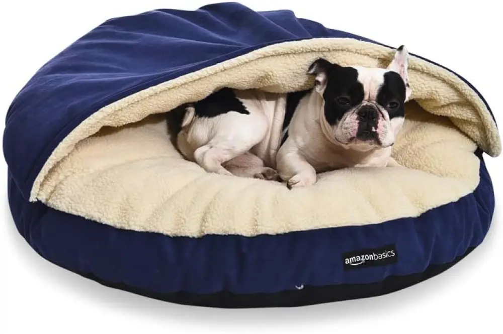 Amazon Basics Pet Cave Bed for Dog, With Removal Nesting Cave Cover, Fits up to 30lbs Pets, 35 x 35 x 13 inches, Blue